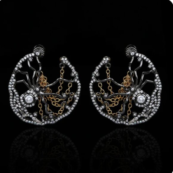 Gothic Spider Black Gold Earrings Gothic Goth Punk - Picture 1 of 5